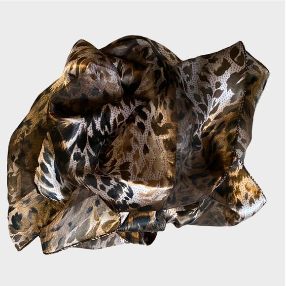 Rectangle Satin Scarf Animal Print Brown White Black 56" x 13" - Picture 1 of 6